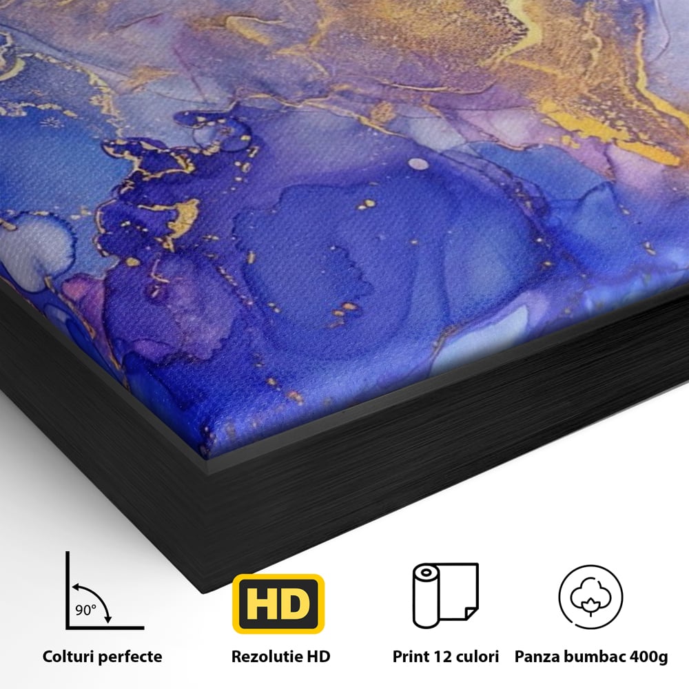 Detaliu al suprafetei: pictura abstracta cu efect de marmura, in rama de aluminiu negru
